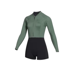 Mystic Lunar 2/2 Long Arm Womens Shorty Wetsuit -Aqua Glide Shop green front fz 600x600 1