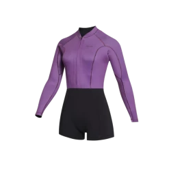 Mystic Lunar 2/2 Long Arm Womens Shorty Wetsuit -Aqua Glide Shop purple fz front 600x600 1